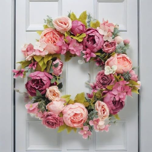 Artificial Peony Flower Wreath - Spring Peony Decoration for Front Door, Weddings, Parties - Style A