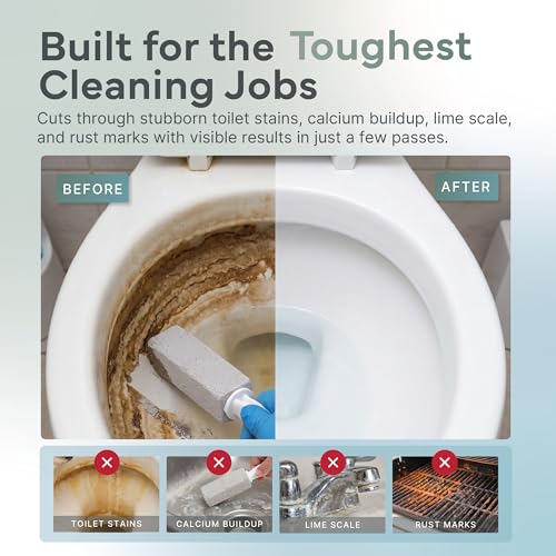 Toilet Bowl Pumice Stone with Handle - 3 Pack for Hard Water, Lime & Rust Removal