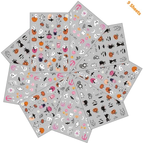 Namrec 9 Sheets Halloween Nail Stickers 3D Self-Adhesive Decals