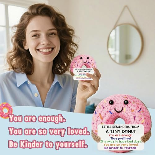 Cute Positive Donut Plush - Uplifting Crochet Gift for Friends