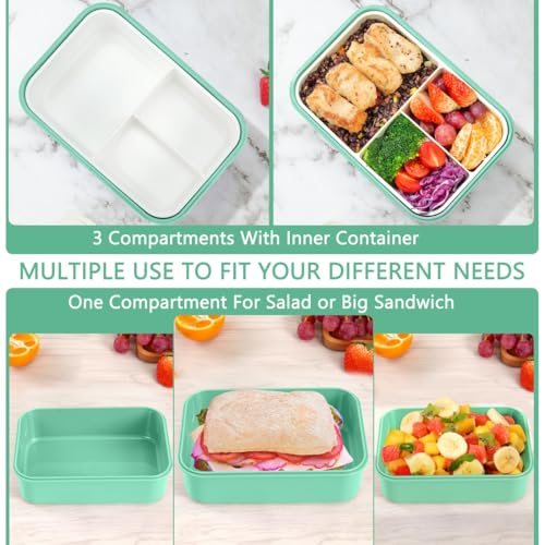 LOVINA 3-Compartment Bento Box - 1100ml Leakproof Lunch Container, Purple Green