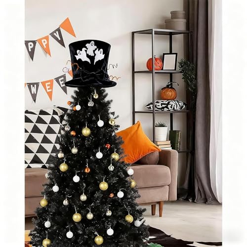 Halloween Tree Topper Hat Black Velvet with Ghost Decoration - Variation of THIS listing