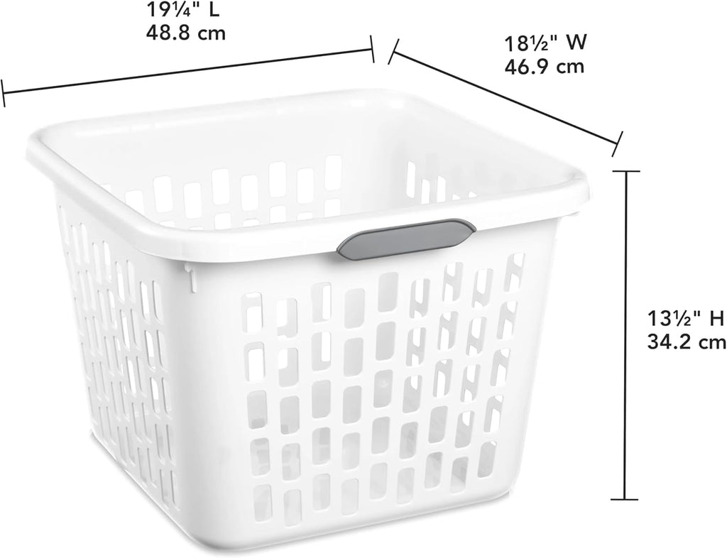 Square Plastic Laundry Basket by [Brand Name] - 1.5 Bushel, BPA-Free, Sturdy & Stackable, White with 2 Comfort Grip Handles