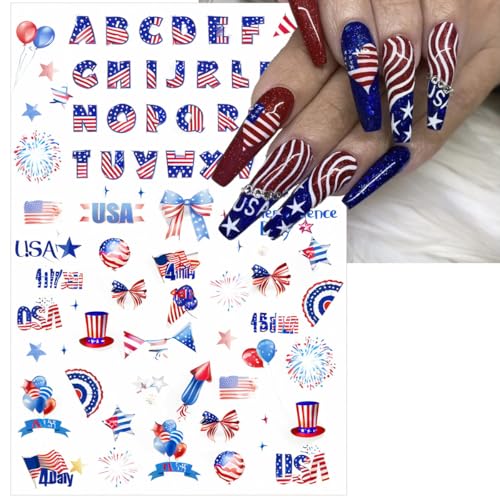 4th of July Nail Stickers 6 Sheets - American Flag & Star Decals