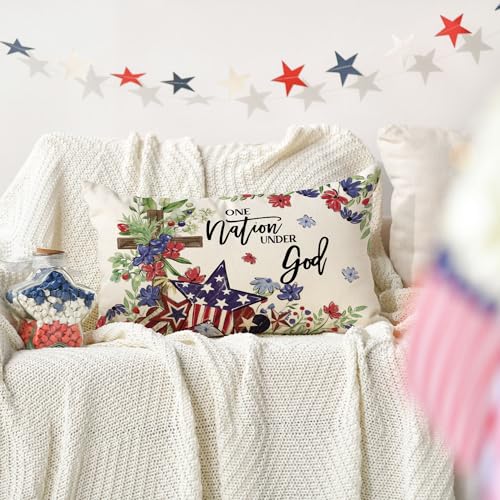 Patriotic Throw Pillow Cover - 12x20 Inch Independence Day Decor