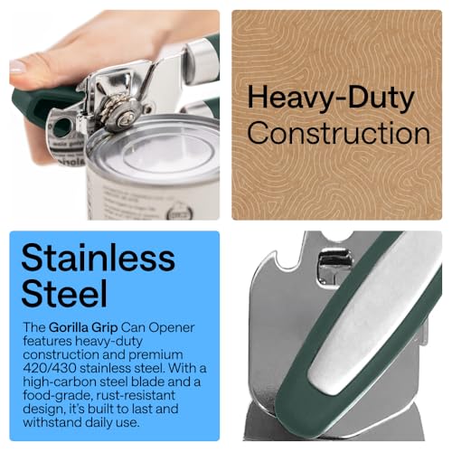 Gorilla Grip Stainless Steel Manual Can Opener - Hunter Green, Heavy Duty