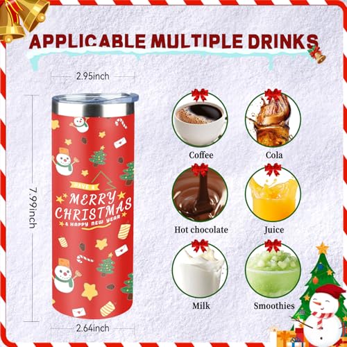 2 Pack Christmas 20oz Stainless Steel Skinny Tumblers with Lid & Straw - Holiday Gift