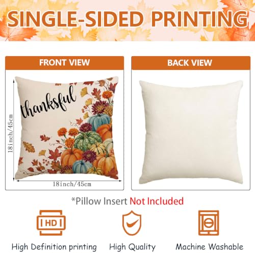 DTDO Pumpkin Floral Fall Throw Pillow Covers 18x18 Set of 4 for Bedroom & Home Decor