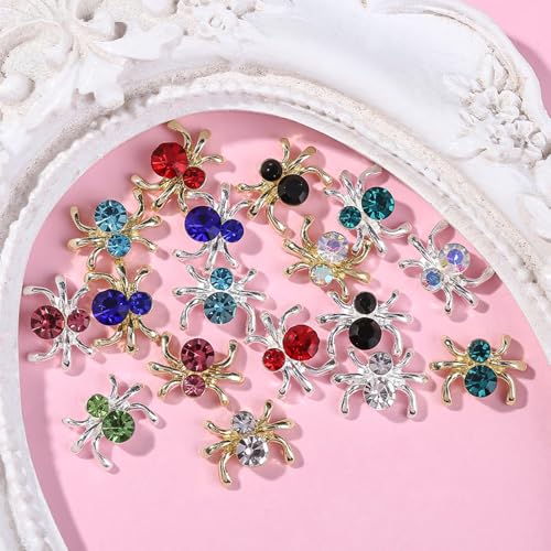 36 Pcs Halloween Spider Nail Charms Metal Rhinestones Alloy Art Decor