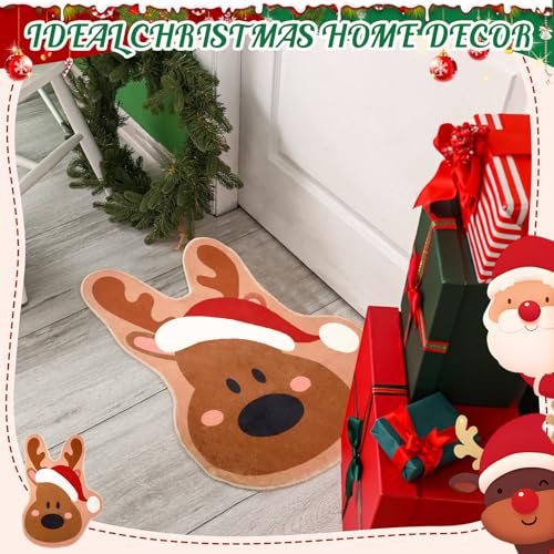 Christmas Reindeer Bathroom Rug with Santa Hat Non Slip 19x27-Inch