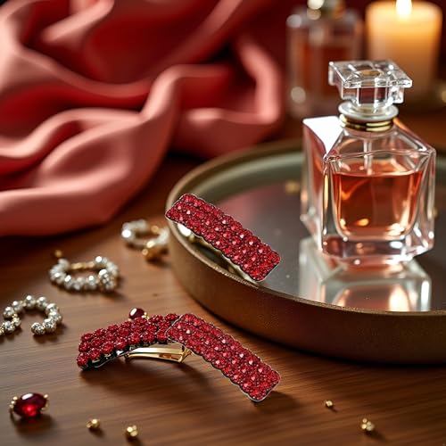 Red Rhinestone Hair Clips Luxury Korean BB Barrettes 2Pcs