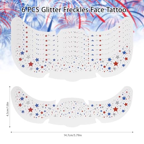 4th of July Patriotic Face Glitter Star Temporary Tattoos 6 Pack