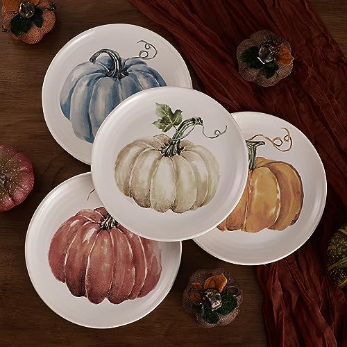 Bico Pumpkin Feast Salad Plates Set of 4 - 8.75 Inch Ceramic Dinnerware for Salad & Appetizers