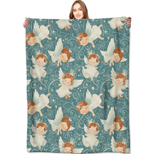 Angel Blanket Light Blue 60x80in - Heavenly Soft Fleece Throw for Kids & Decor