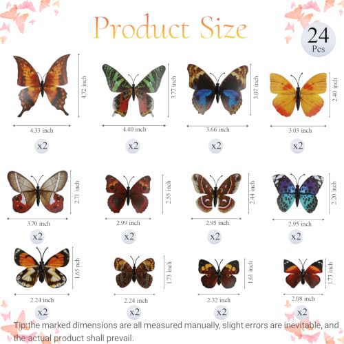 24Pcs Brown 3D Butterfly Wall Decor Stickers with Magnetic Base