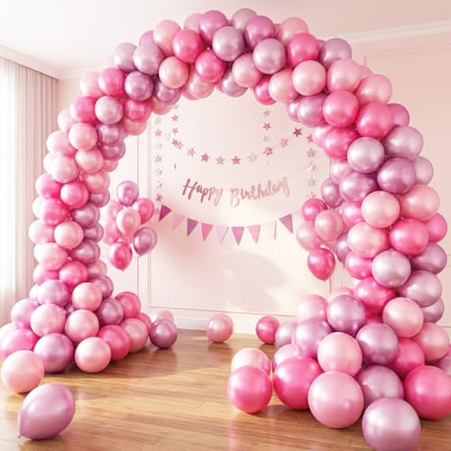 60 Pcs Pink Latex Balloons Set - Assorted Shades for Parties