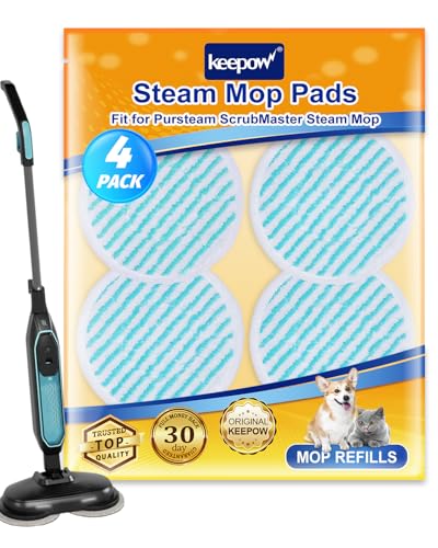 KEEPOW Mop Pads for PurSteam ScrubMaster - 4 Reusable Microfiber Pads