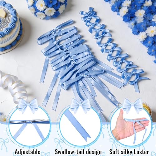 60PCS Blue Bow Decorations for Birthday & Baby Showers
