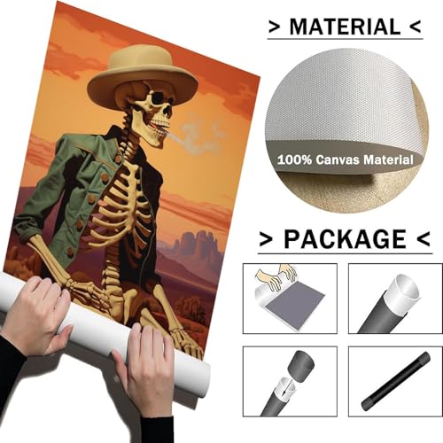 Retro Skeleton Smoking Canvas Print - 16x24 Inch Wall Art
