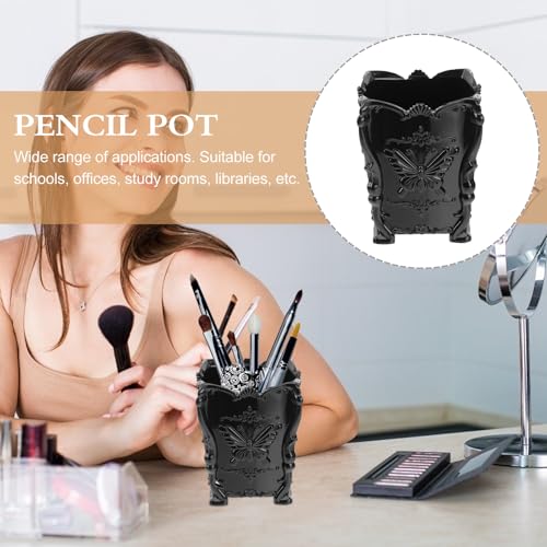 Beaupretty 1pc Black Butterfly Carved Acrylic Makeup Brush Holder Cup Organizer