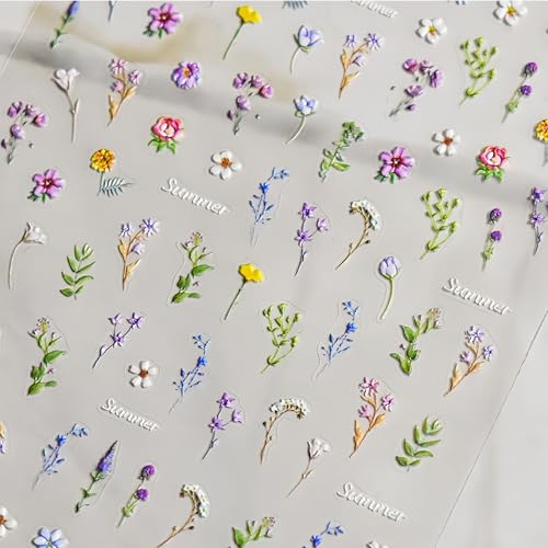 5D Embossed Flower Nail Stickers Self-Adhesive Floral Decals