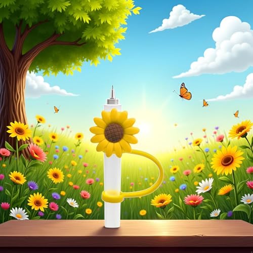Yellow Sunflower Silicone Straw Cover Reusable Dust Plug