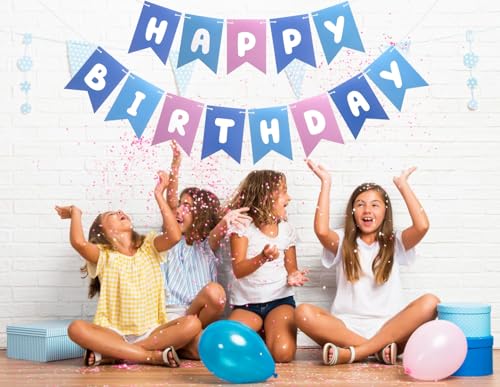 Blue Pink Happy Birthday Banner for Kids & Adults - Fun Party Decoration