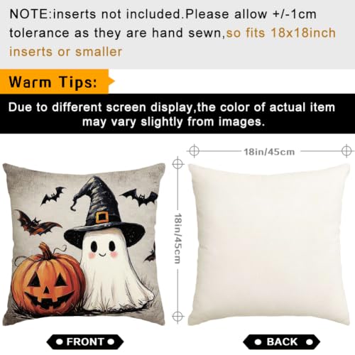 Waterproof Halloween Ghost Pillow Covers, 18x18 Pumpkin Decor