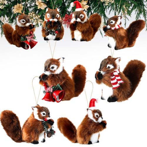 Christmas Squirrel Ornaments Set - Woodland Decor for Tree, Table, or Gift