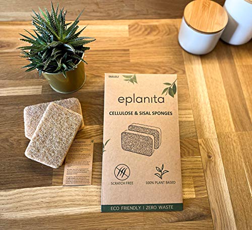 eplanita Biodegradable Plant-Based Scrub Sponges - 3 Pack, Non-Scratch