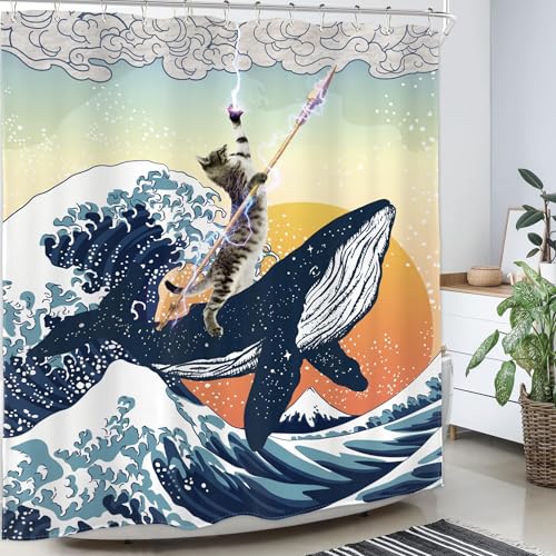 Funny Cat Shower Curtain - Waterproof 72x72 Inch Fabric Decor