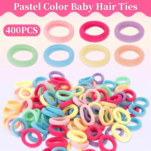 RAQEHO 400PCS Baby Hair Ties - Soft Seamless Toddler Hair Bands for Fine Hair