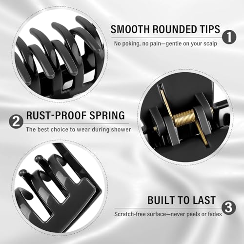 TOCESS Unbreakable Nylon Large Hair Claw Clips 4 Pack Black