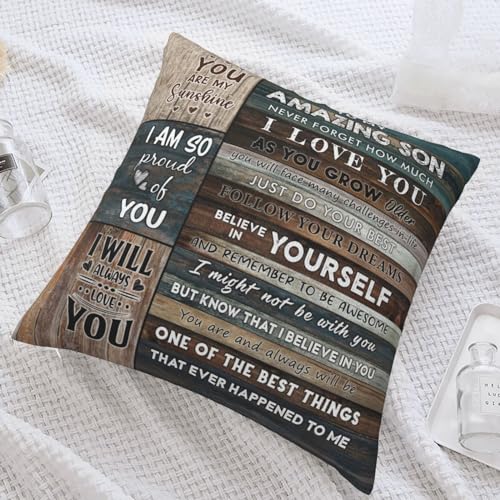 Son Gift Pillow Cover 18x18 - Brown Green Plaid Graduation Wedding Present