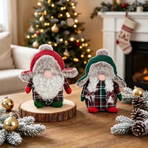 Christmas Plush Gnomes Set of 2 with Red Green Gray Variations for Holiday Decor