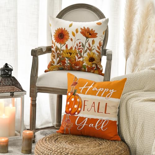 AVOIN colorlife Fall Pumpkin Pillow Covers 18x18 Inch, Set of 4