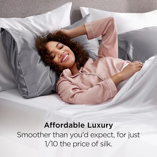 Bedsure Satin Pillowcases Queen Set (20" x 30"), Dark Grey, 2-Pack