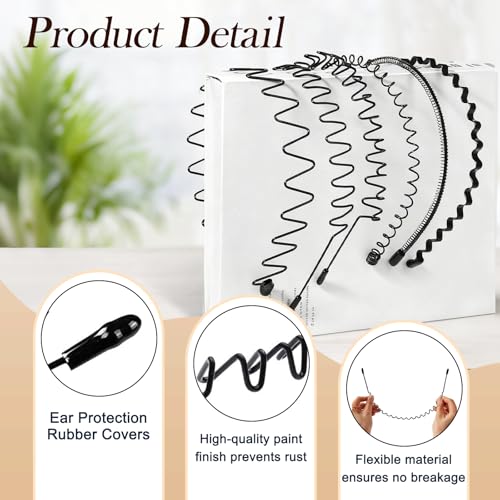 LERNOU Metal Headband for Men, Small Wavy Non-Slip Adjustable 2 Pack