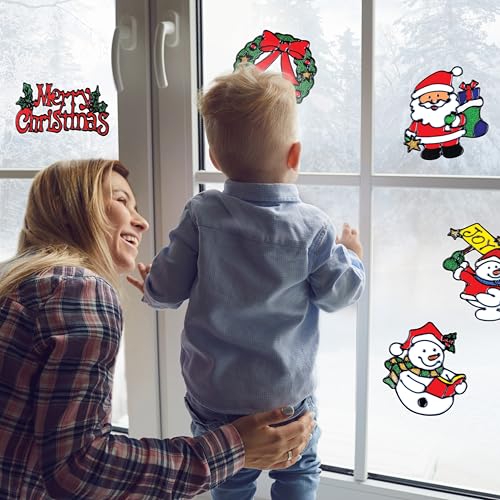 12 Pack Christmas Window Clings Stickers for Glass Indoor Holiday Decor