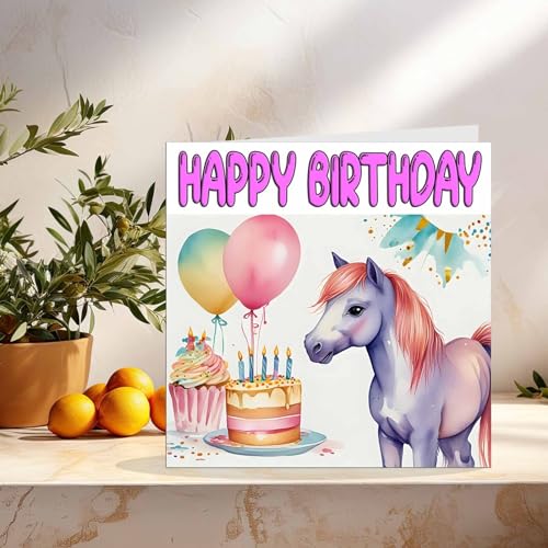 Purple Fox Horse Pony Birthday Card - Cute Girls Greeting Card