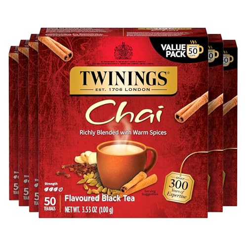 Twinings Chai Black Tea Bags, 50 Count - Aromatic Spices, Caffeinated
