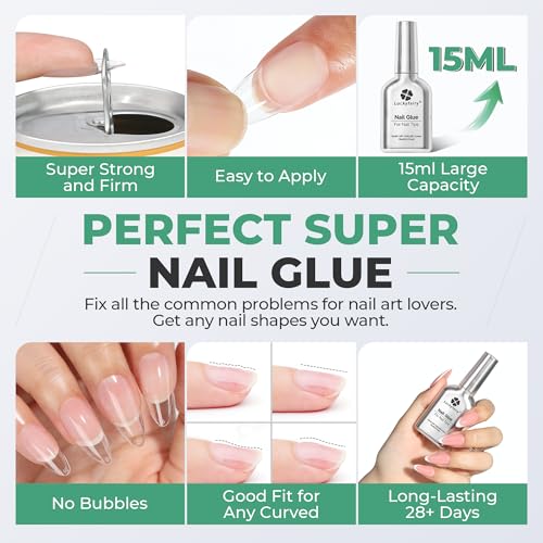 Luckyfairy 6-in-1 Nail Glue Gel for Acrylic False Nails, 15ml 2-Pack