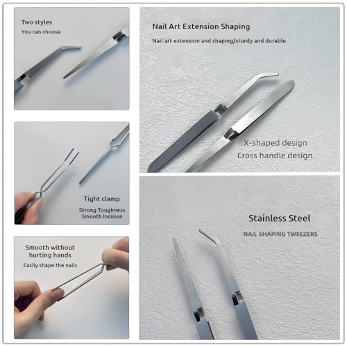 TIKIYOUN Reverse Craft Tweezers Set - 2 Pcs Stainless Steel Cross Lock Tweezers with Pointed and Curved Tips for Jewelry, Nails, and Eyelash Extensions