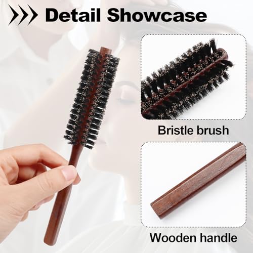 Qjaiune Small Boar Bristle Round Hair Brush for Short Hair and Bangs