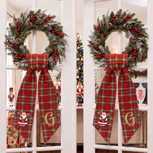 Christmas Wreath Sash with Embroidered Initial G - Holiday Door Decor, 55.91 Inches