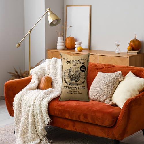 Farmhouse Chicken Feed Sack Lumbar Pillow Cover 12x20
