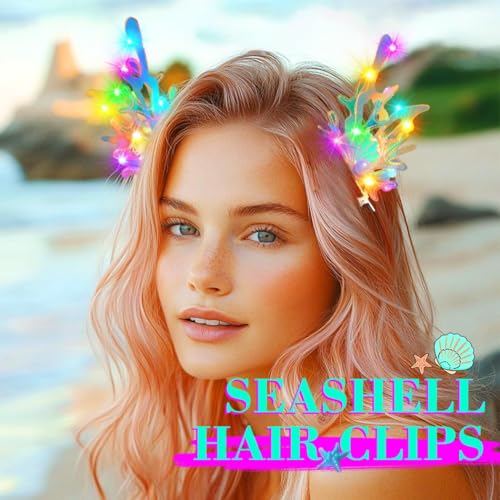 JEAIRTS LED Light Up Mermaid Shell Hair Clips for Women