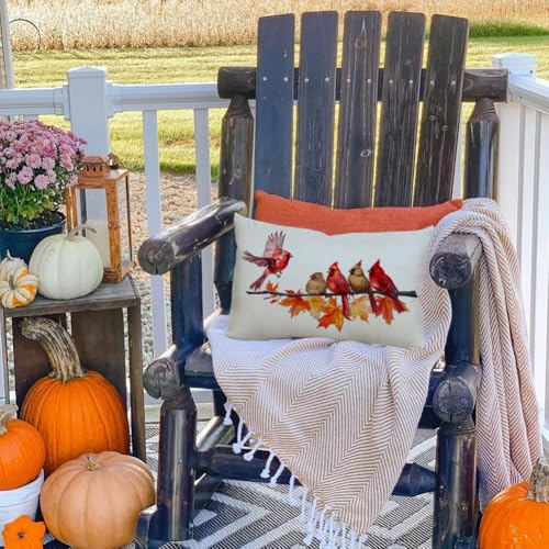 Cardinal Birds Fall Pillow Cover 12x20 Inch - Red, Pack of 1