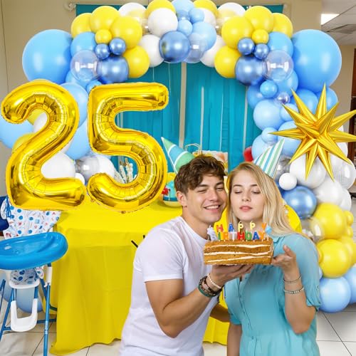 25th Birthday Balloon Arch Kit, Blue and Yellow Party Decorations