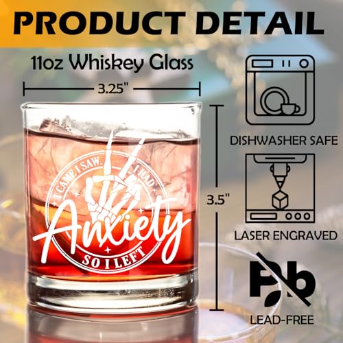 Kunlisa Funny Anxiety Whiskey Glass - 10oz Gothic Skeleton Gift